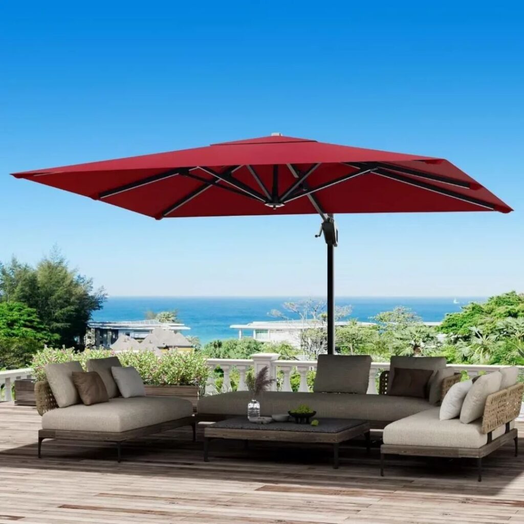 canopy umbrella over outdoor furniture